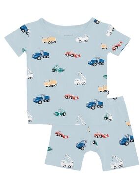 Kyte BABY Shorts tee construction vehicles set toddler boys sleeve dusty blue